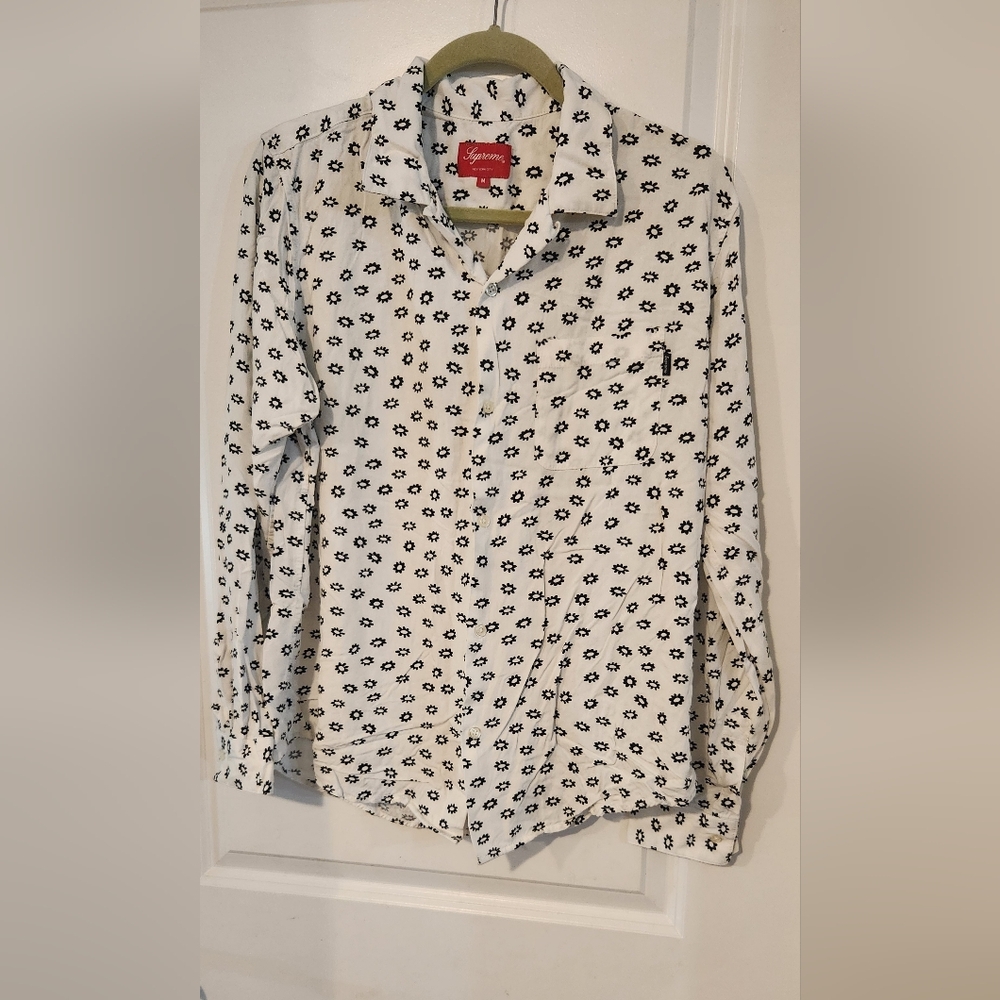 Supreme White‎ Long Sleeve Shirt with Black Floral Design